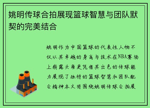 姚明传球合拍展现篮球智慧与团队默契的完美结合