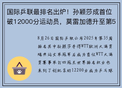 国际乒联最排名出炉！孙颖莎成首位破12000分运动员，莫雷加德升至第5